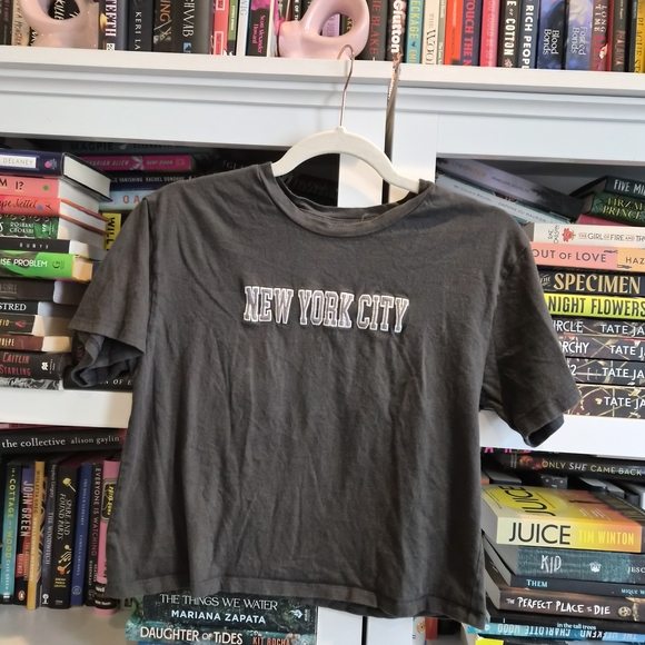 Organic Generation Tops - Boutique Gray New York City Embroidery Graphic Baby Tee T-Shirt Retro Top